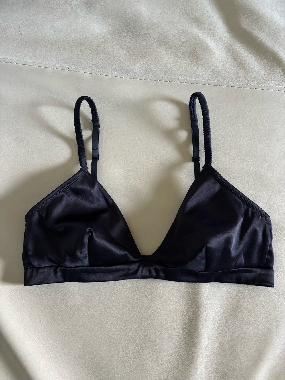 J.Crew Black Satin Triangle Bralette Wireless Plunge Sleep Bra Size S